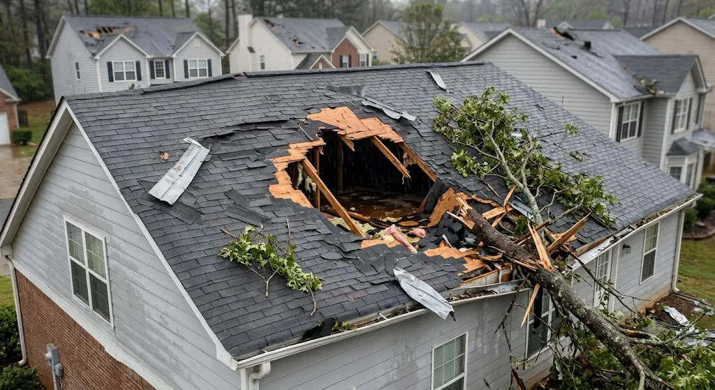 Storm damage roof inspection and repair after hail and wind in west Metro Atlanta